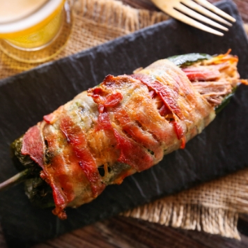 Pepper wrapped in bacon